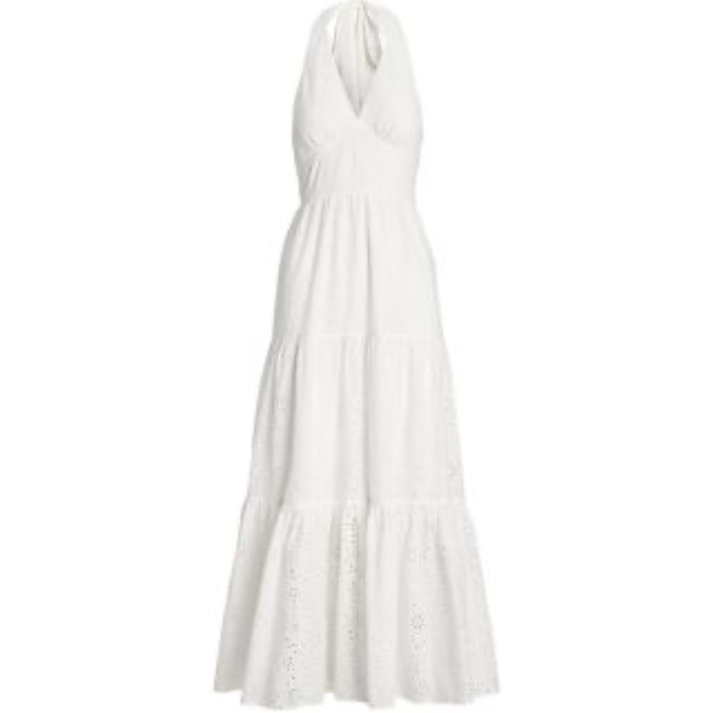 Ralph Lauren Cotton Eyelet Halter Maxi Dress White 100% cotton Size 8 - Picture 2 of 8